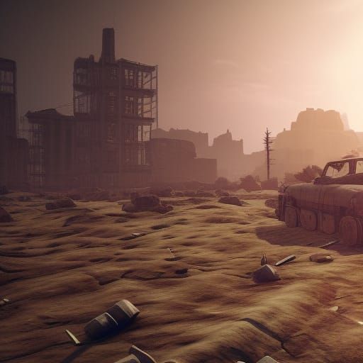 Epic Wasteland Scene in 3D Game Style