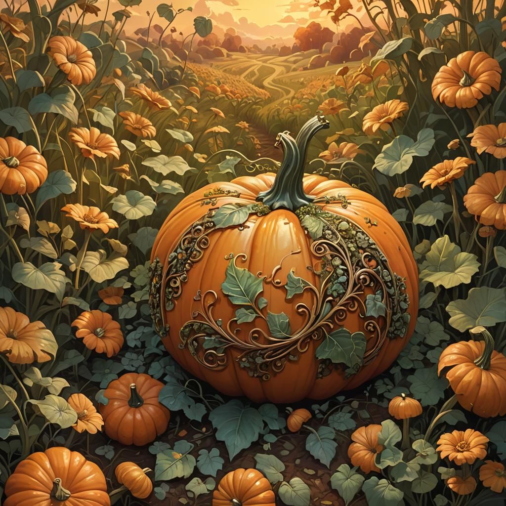 Ornate Pumpkin Field: Fantastical Concept Art