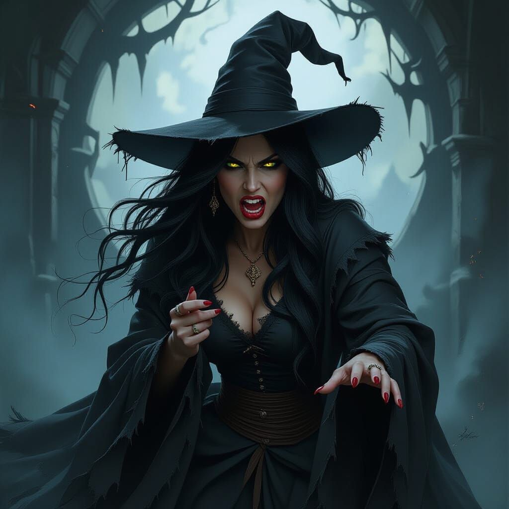 Menacing Witch Portrait in Gothic Art Style