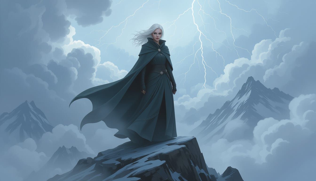 Mystical Mountain Peak with Lightning Storm