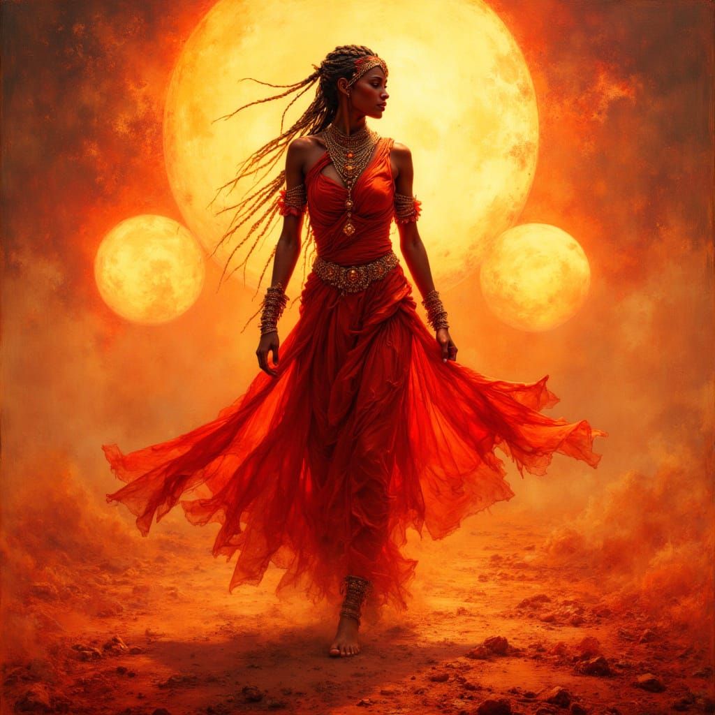 Alien Goddess Strides Across a Crimson Planet