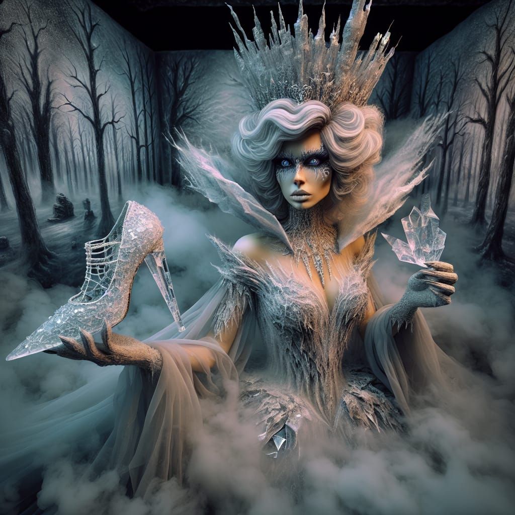 Spectral Princess with Fractured Slipper in Mist