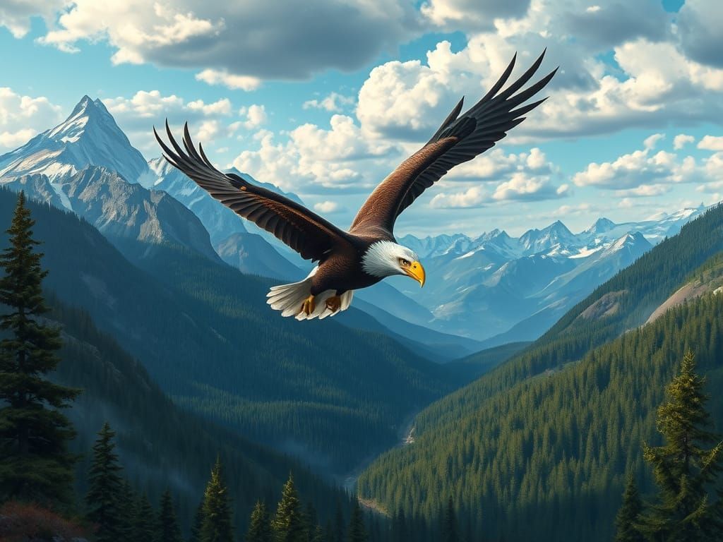 Majestic Bald Eagle Soars Over American Wilderness