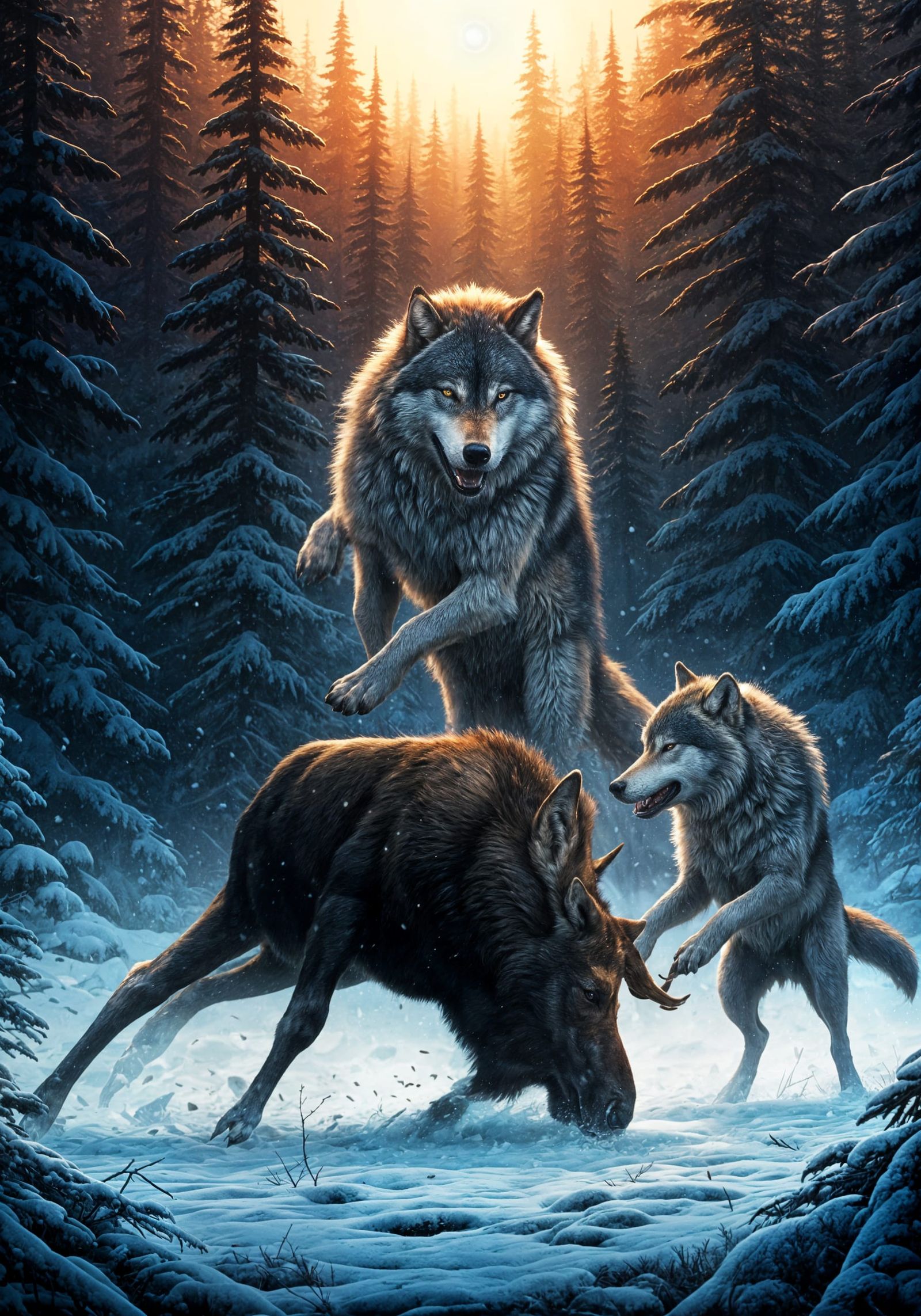 Timber Wolves Attack in Ethereal Moonlight