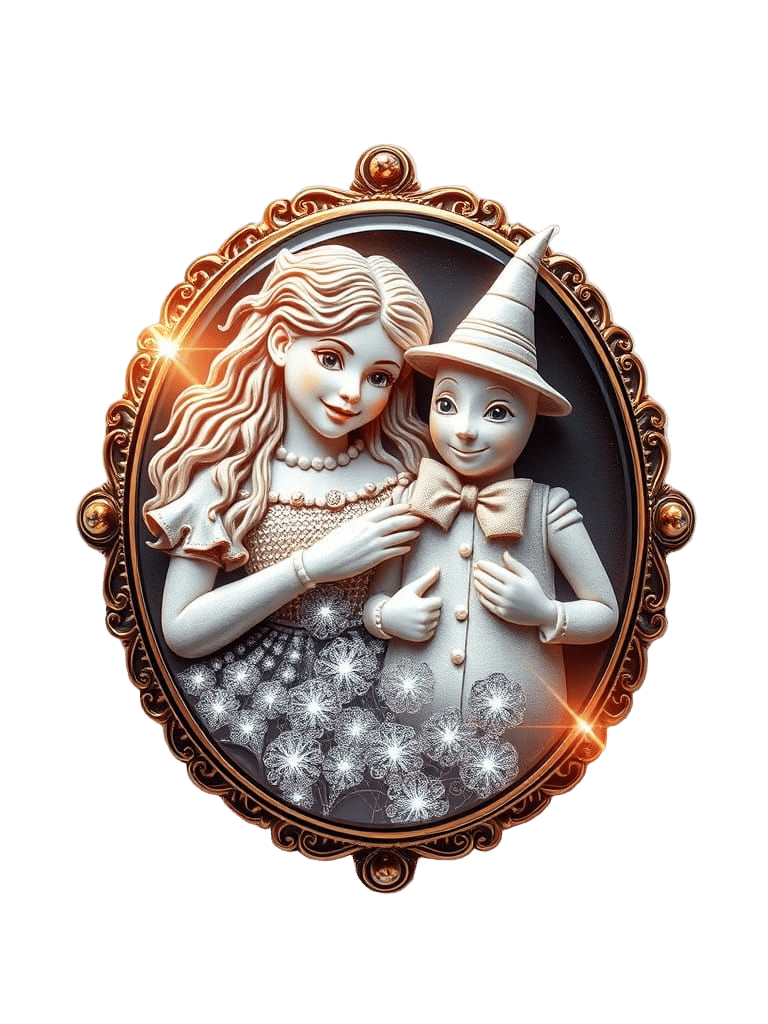 Vibrant Wizard of Oz Cameo Brooch in Fractal Zentangle Style