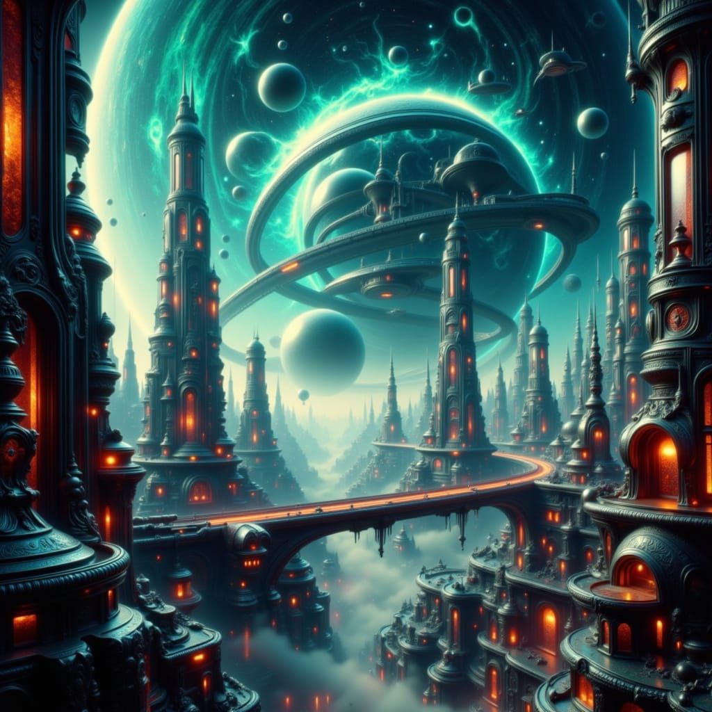 Futuristic Mars City View From Skyscraper Balcony