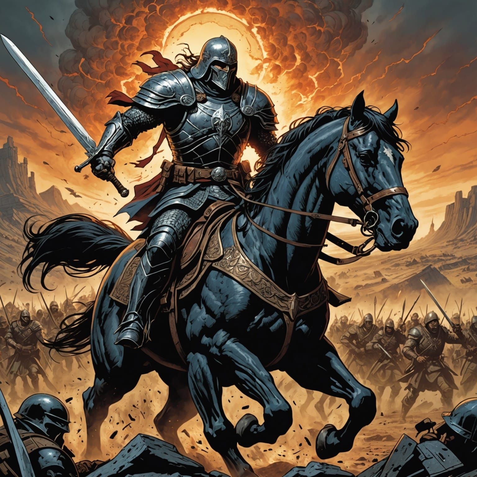 War Horseman in Comic Book Art Style