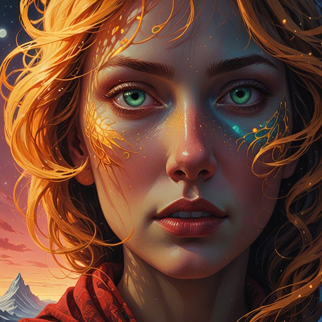 Ethereal Goddess of Balance in Starry Night Sky