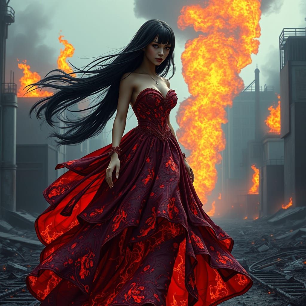 Regal Inferno Queen Conquers Wasteland in Vibrant, High-Fant...