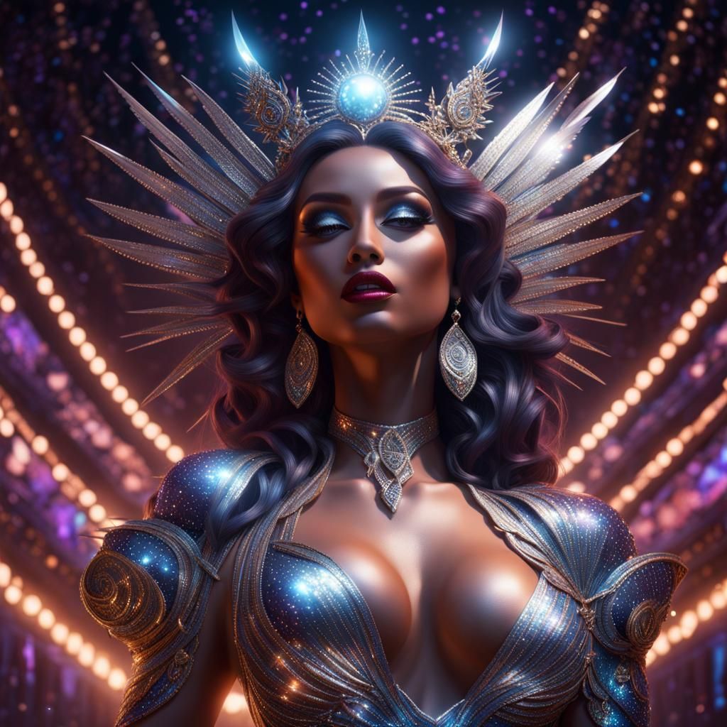 Silver-Eyed Goddess Beckons from Night Sky Disco Ball