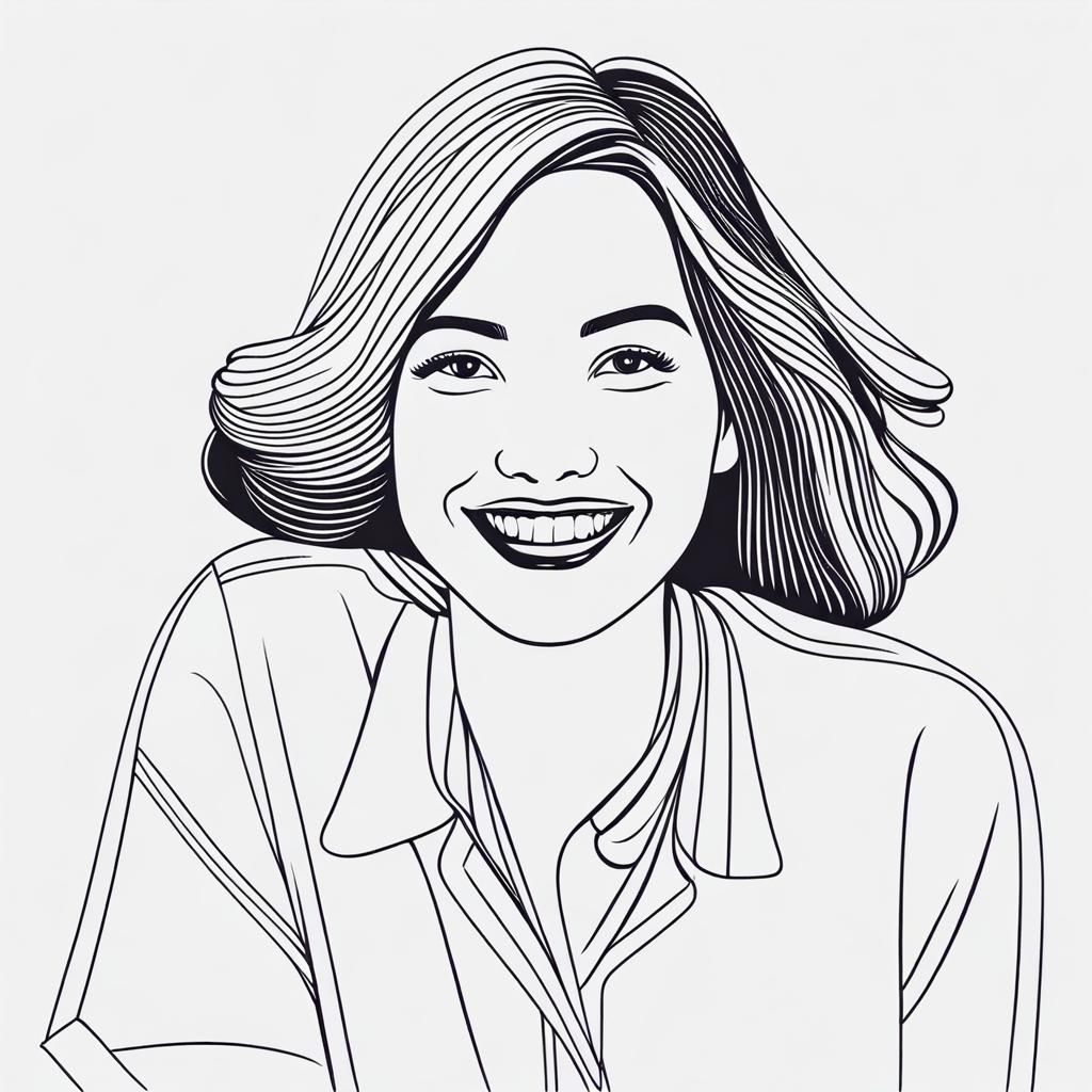 Minimalist Line Art: Happy Woman Portrait
