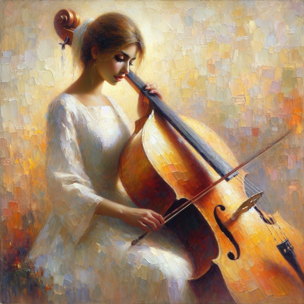 Impressionistic Ballerina with Cello in Warm Hues