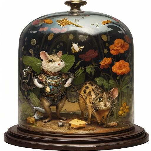 Glass Mouse Steals Cheese: Enameled Figurine