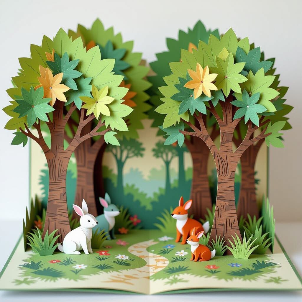 Whimsical Forest Pop-Up Book Scene