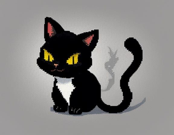 Pixel Art Black Cat in 1980s Game Style