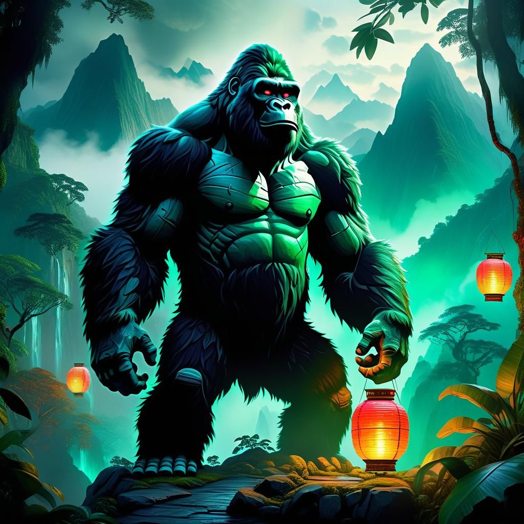 Emerald King Kong in a Misty Jungle