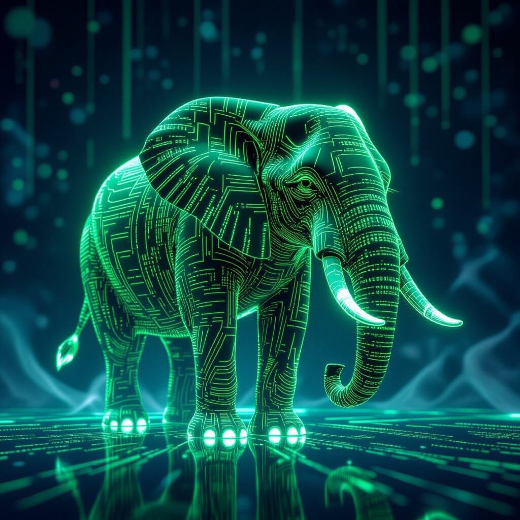 Majestic Elephant Formed From Scrolling Code