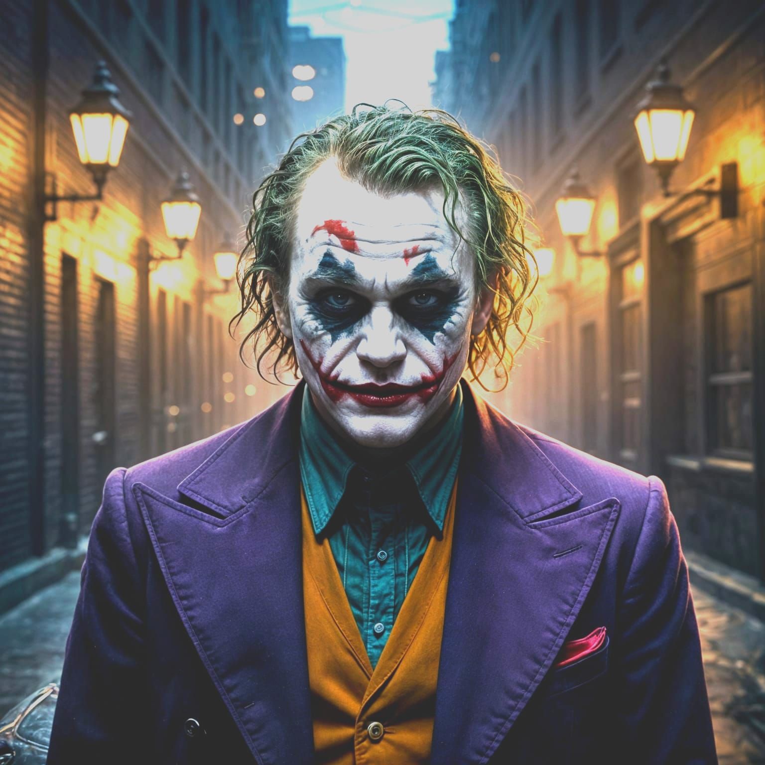 Menacing Joker in Shadowy Alley Portrait