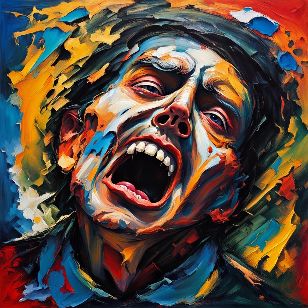Abstract Expressionism Scream with Distorted Face