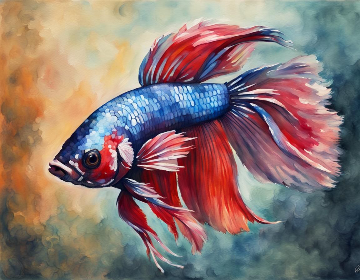 Betta Fish in Gouache Watercolor Style
