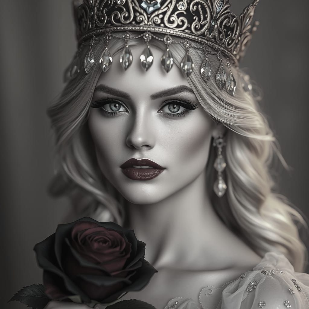 Ethereal Woman with Rose, Hyperdetailed Portrait