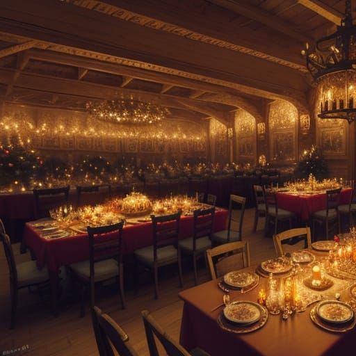 Solemn Winter Feast with Thousands of Candles in Photorealis...