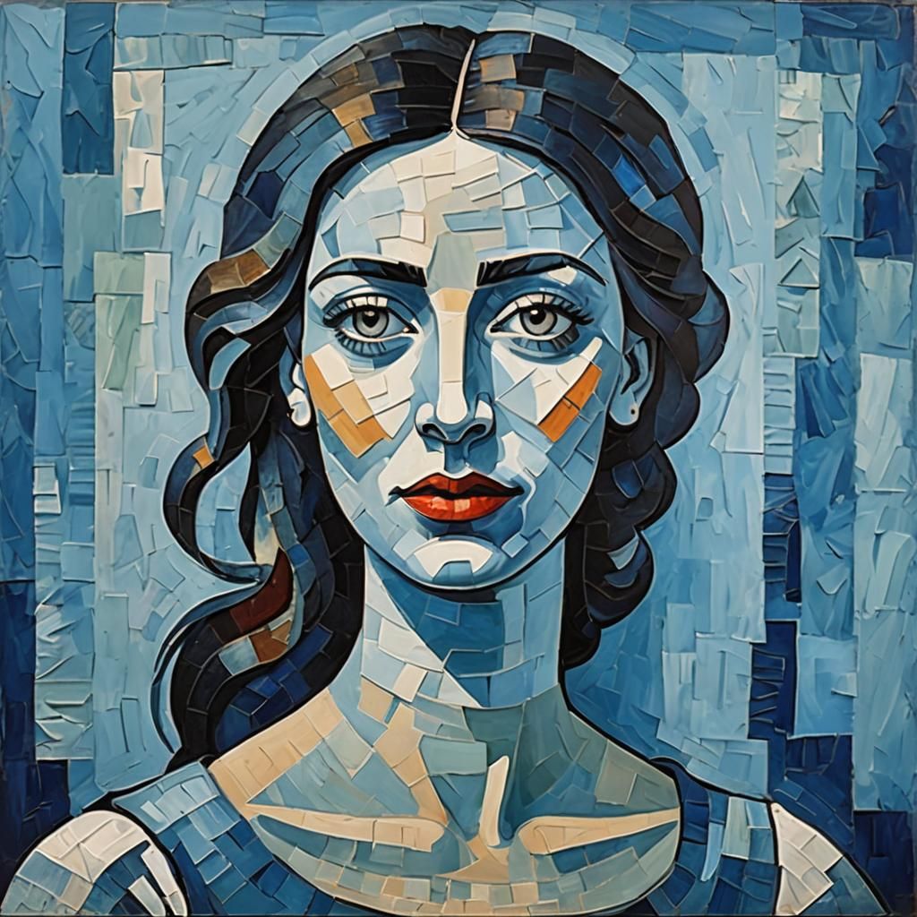 Blue Period Portrait of a Young Woman as Impasto
