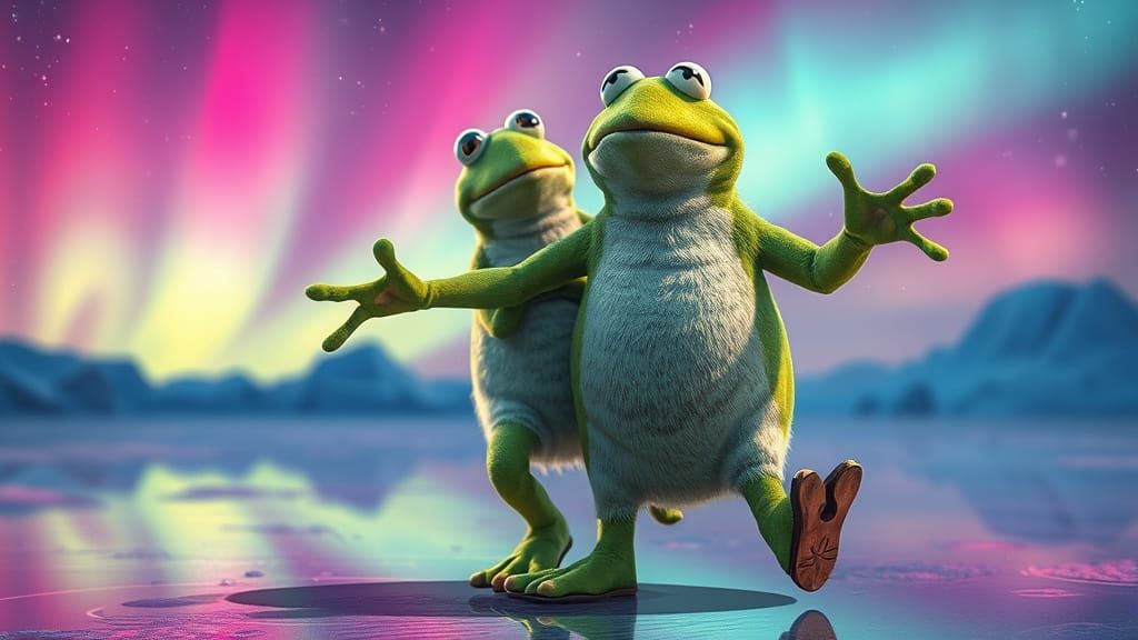 Kermit the Frog Tap Dancing in Vaporwave Anime Style