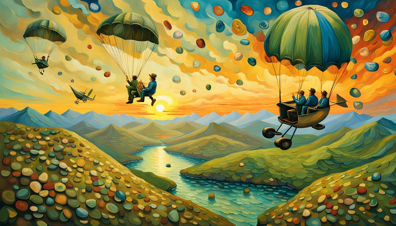 Sparrow-Human Sunset Flight as Impasto Oil Painting