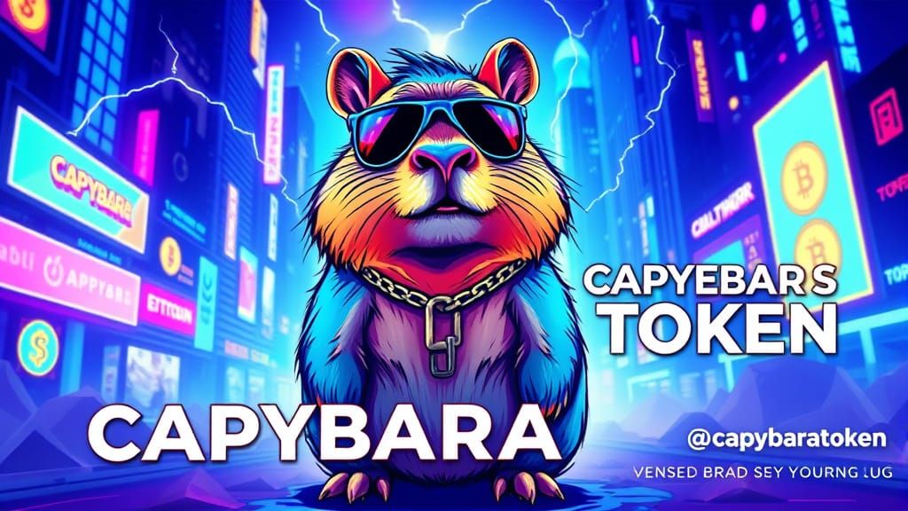 Cyberpunk Capybara in Neon City with Cryptocurrency