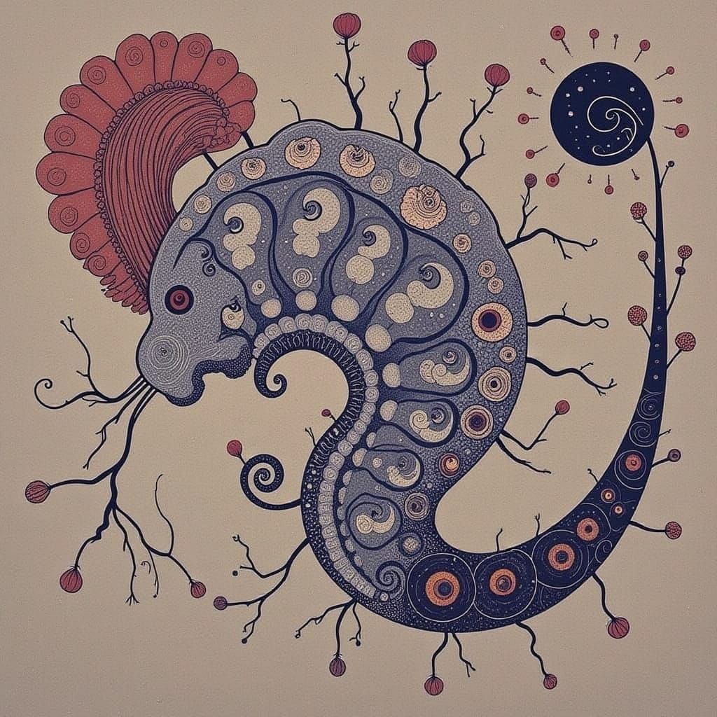 Surreal Cosmic Spaceman in Harmony with a Cicada