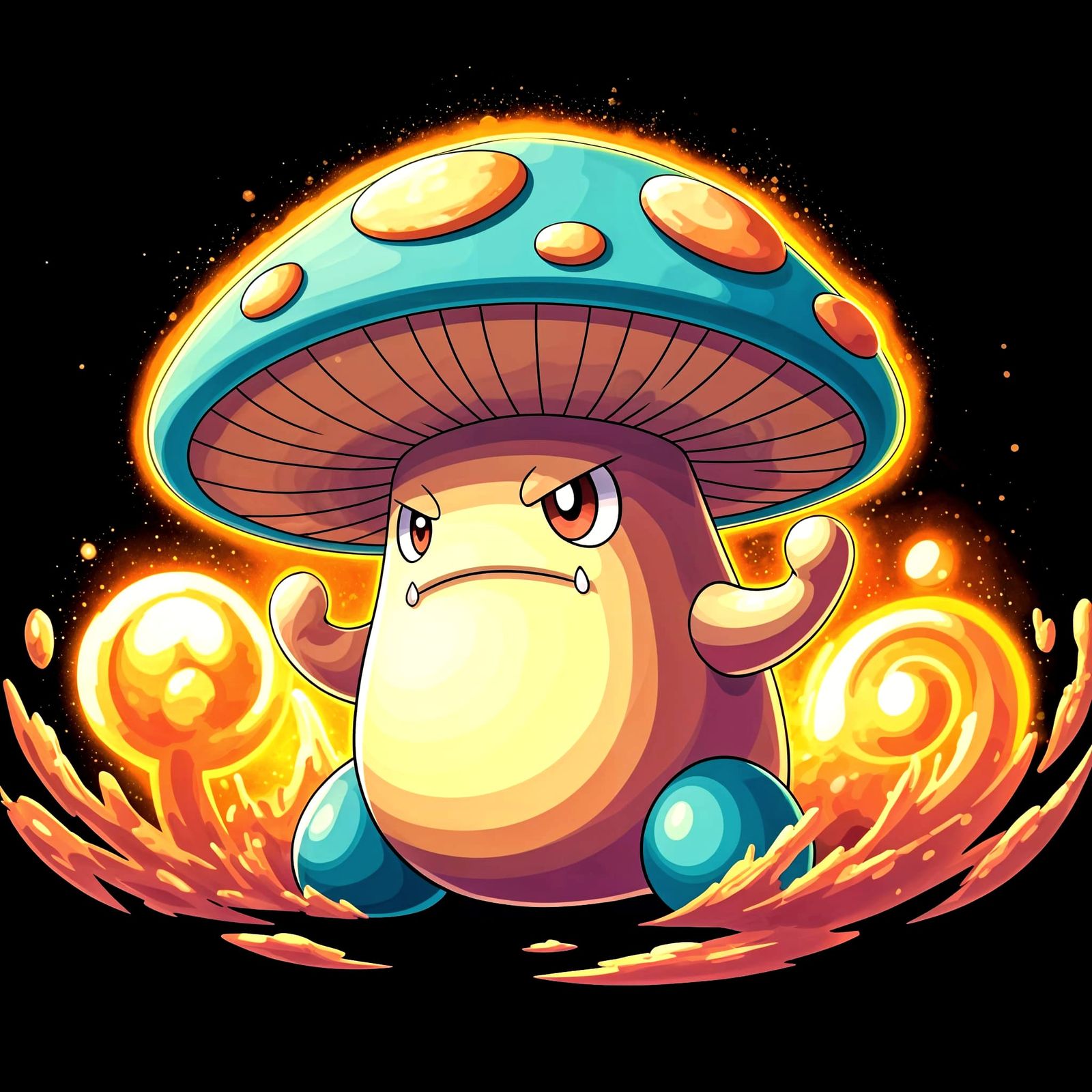Fierce Mushroom Pokemon Battles in Vibrant Manga Style