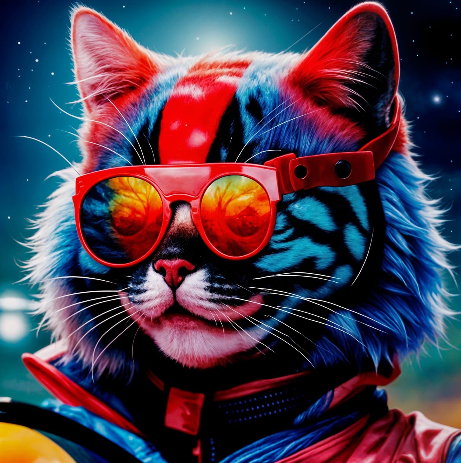 Cat Clown in Vaporwave Alien Sunrise