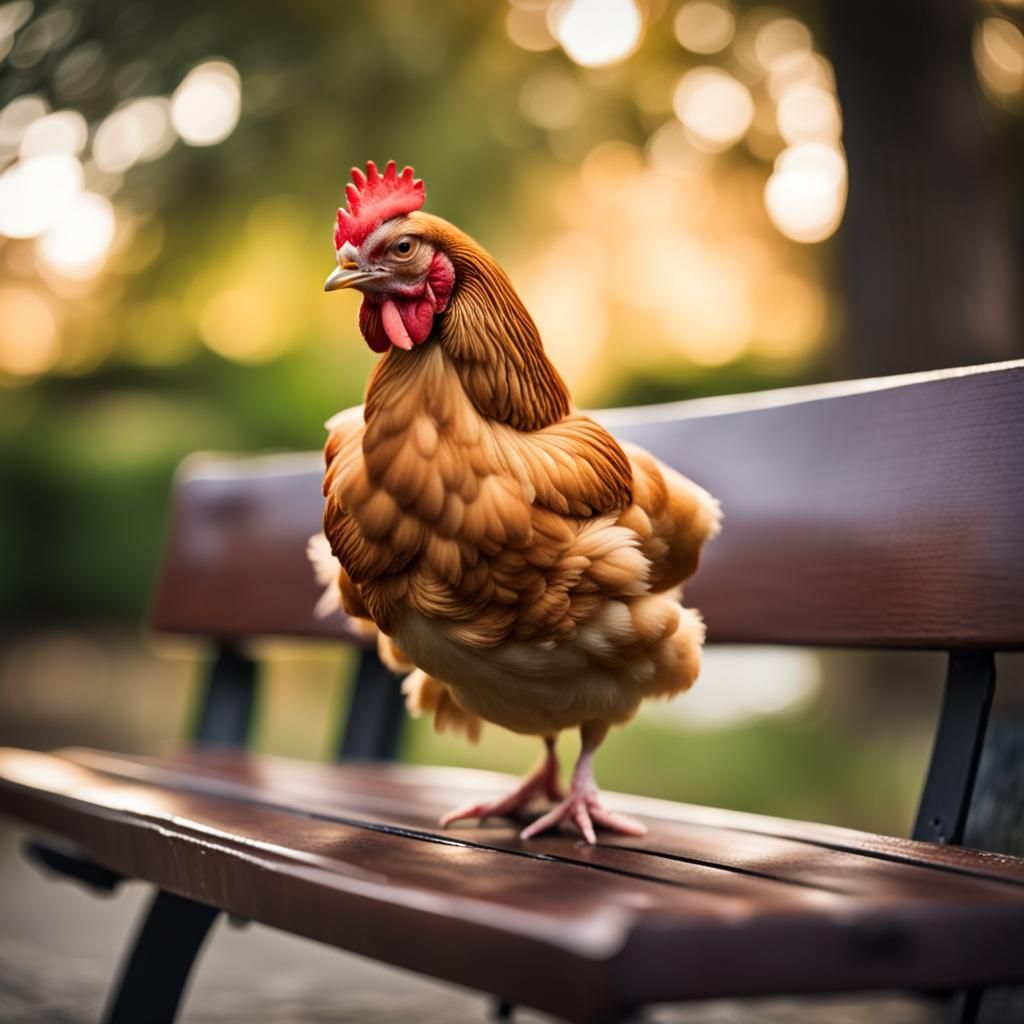 Cute Chicken on Bench, Professional Photography