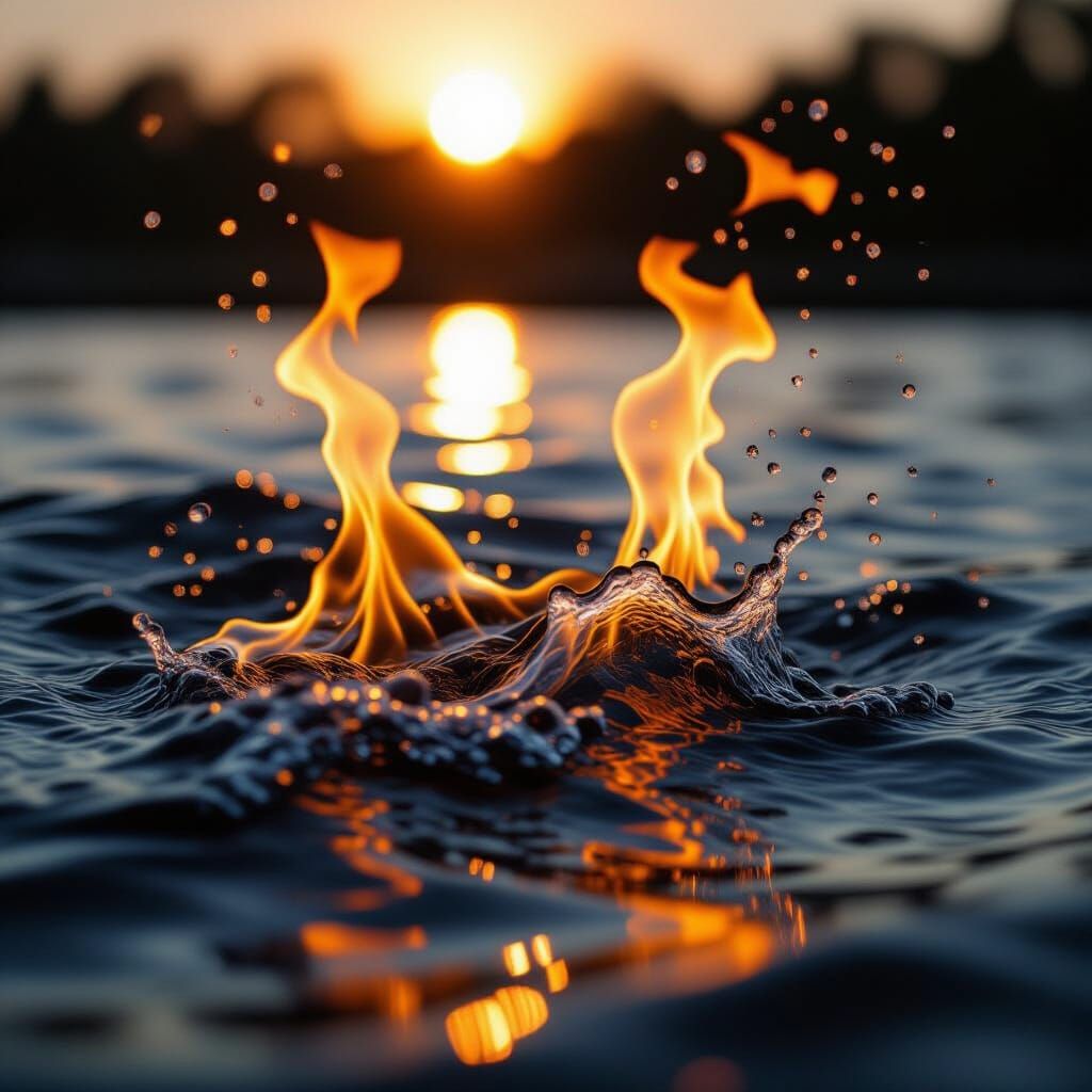 Dramatic Collision of Fire and Water with Bokeh