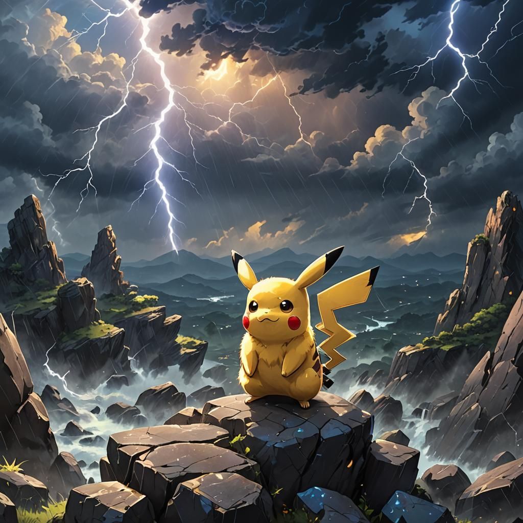 Pikachu in Thunderstorm, Studio Trigger Anime Style