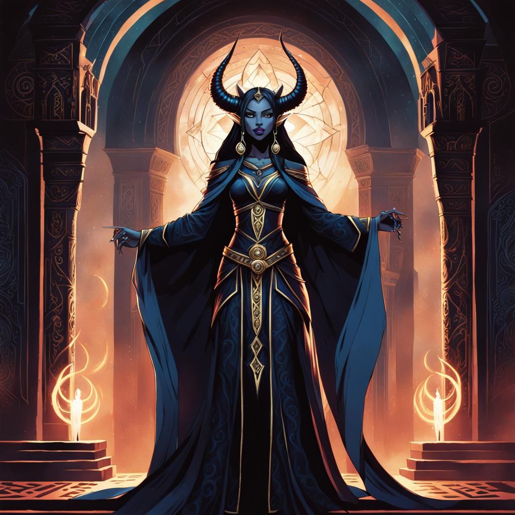 Dark Elf Goddess in Mystical Temple Portrait