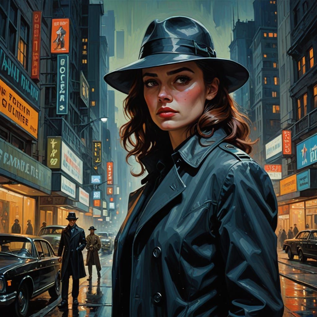 Futuristic  film noir heroine and detective