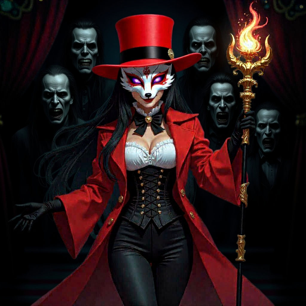 Ringmaster with Fox Mask on Circus Stage