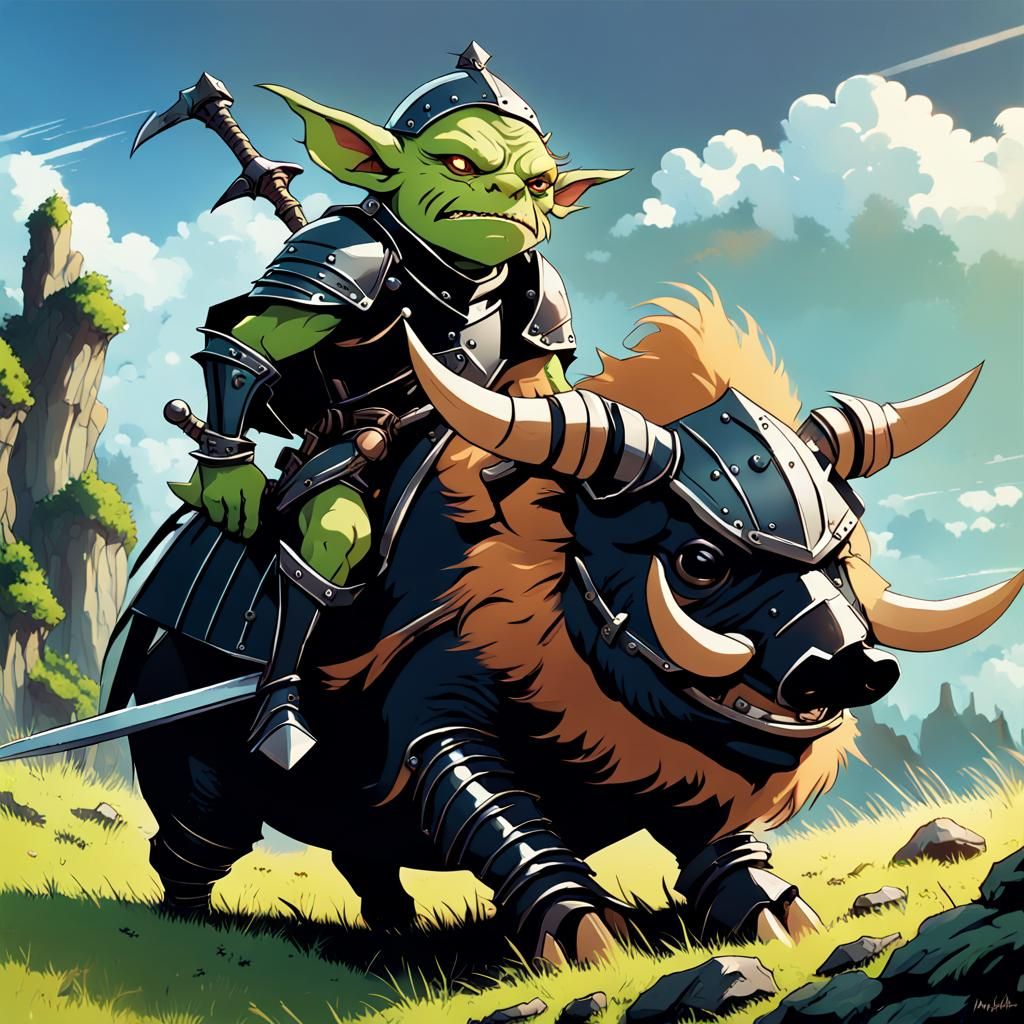 Goblin Knight on Armored Boar, Anime Style