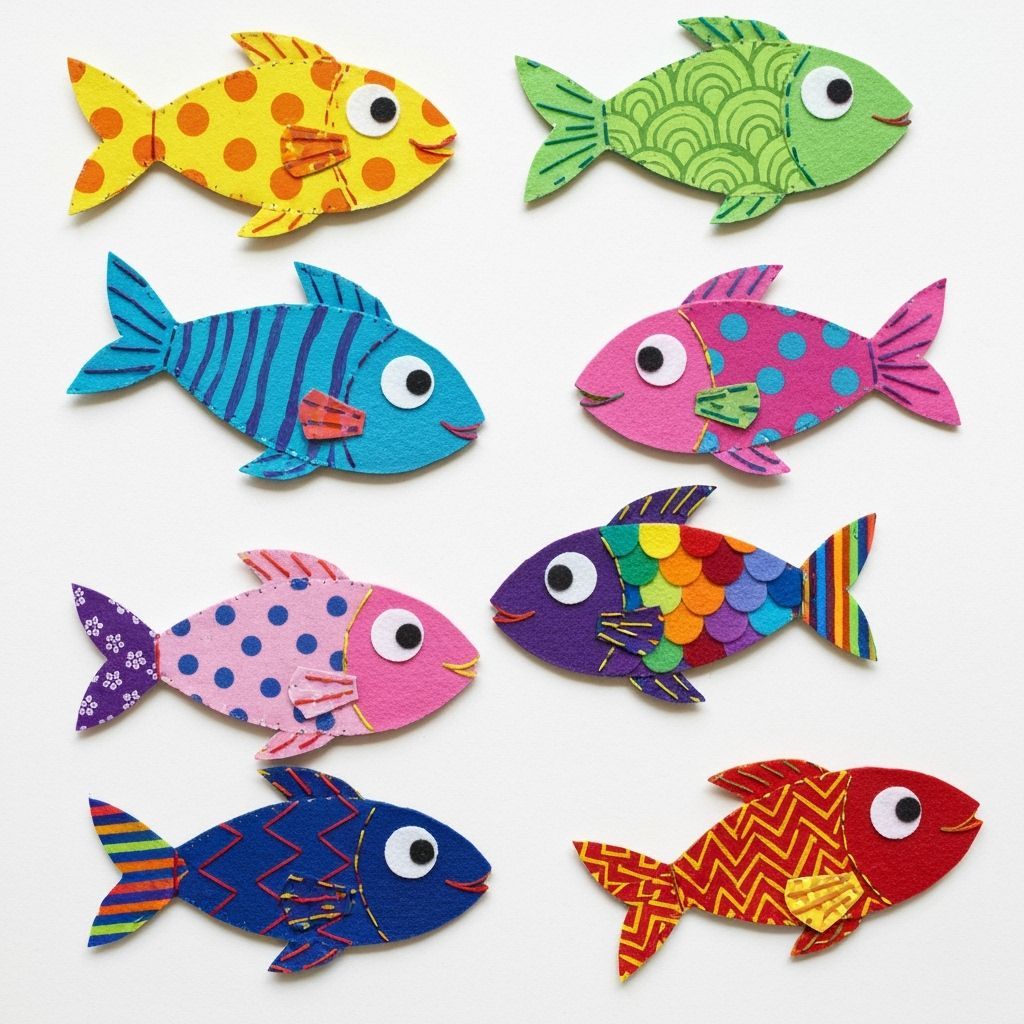 Vibrant Mixed Media Fish Art in Folk Style