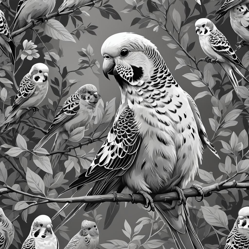 Monochromatic Budgie Illustration
