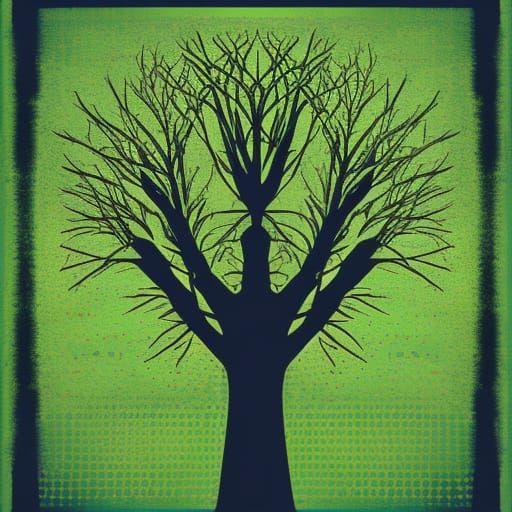 Lush Old Tree in Pop Art Screen Print Style