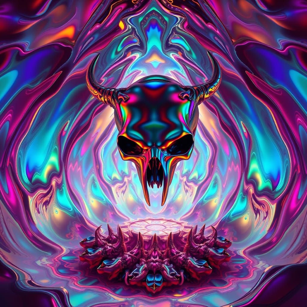 Dreamlike Chamber of Iridescent Light and Holographic Sculpt...