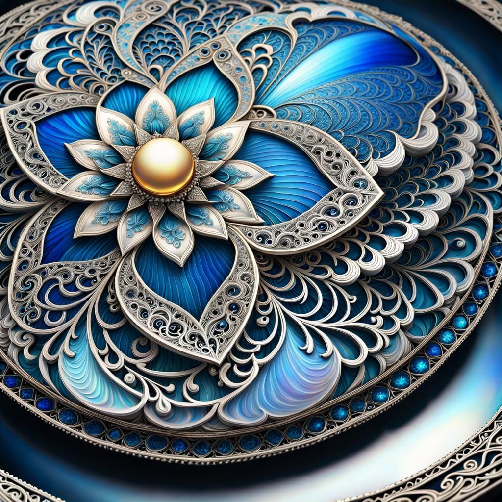 Burning Star in Blue Sky: Art Nouveau Digital Art