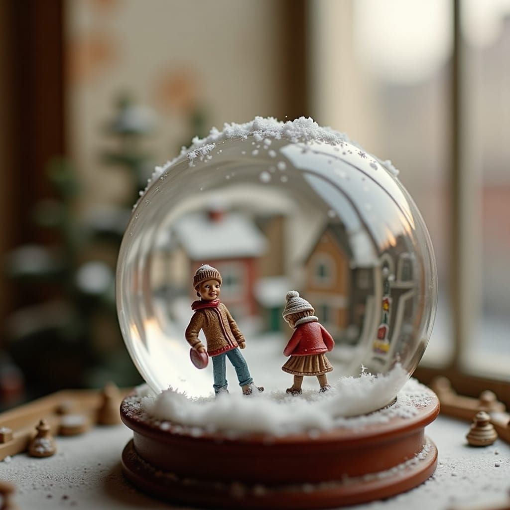 Miniature Snow Globe Scene with Tilt-Shift Effect