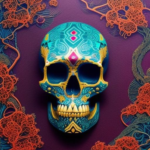 Photorealistic Skull in Acrylic Paint Pour Style