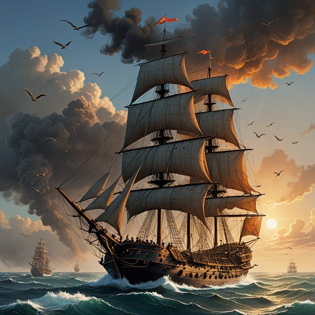 The Flying Dutchman Ship on a Stormy Sea