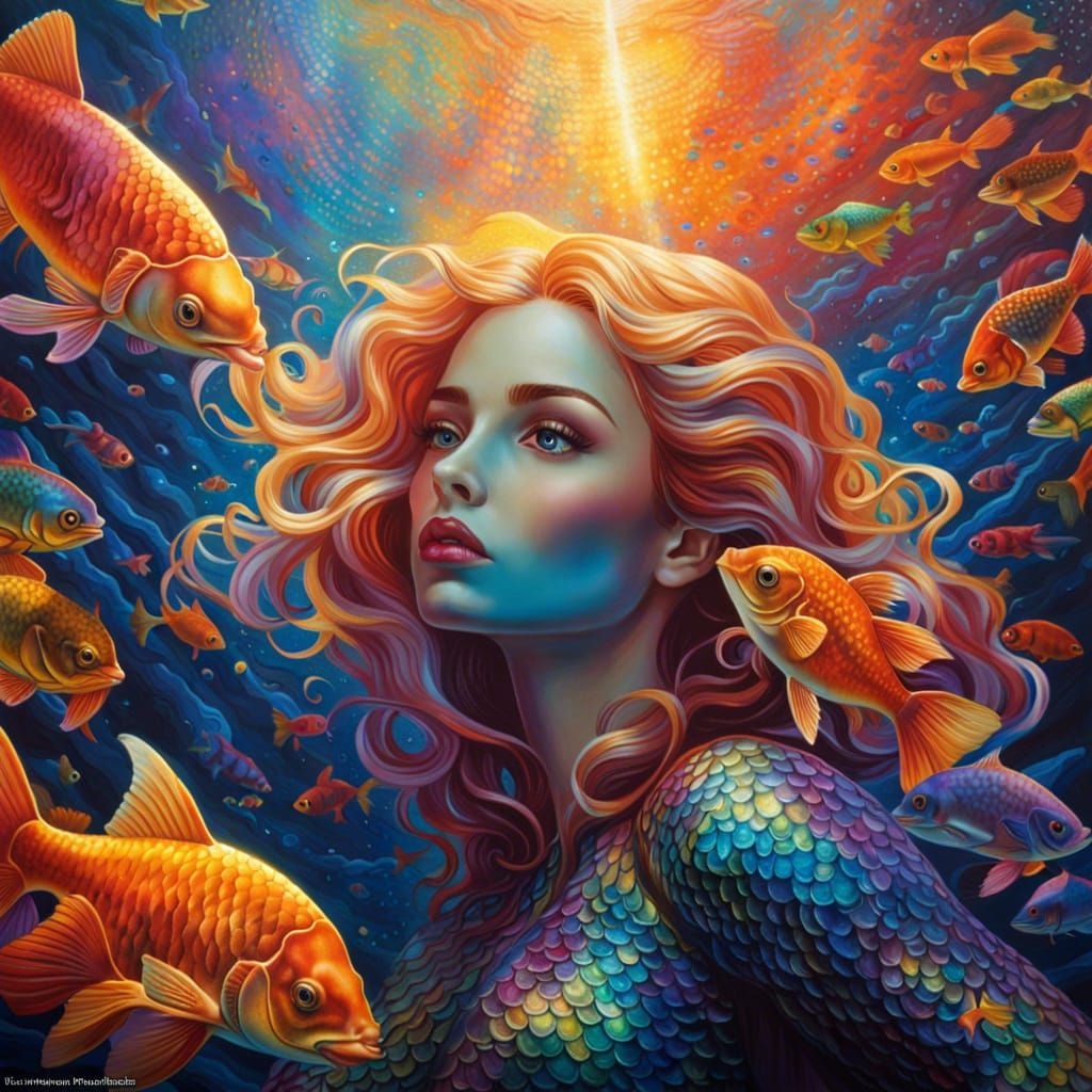 Dreamlike Underwater Mermaid in Rainbowscape