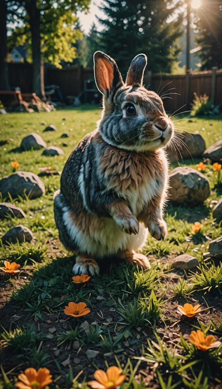 Holland Lop Bunny Playing Outdoors: Cinematic Still